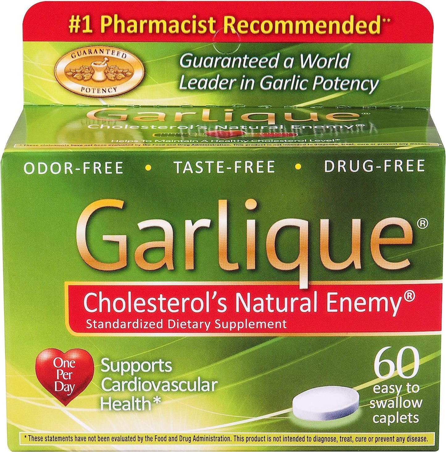 2-Pack Garlique Garlic Caplets for Heart Health - Odorless Garlic Supplement for Immune Support & Cholesterol Management