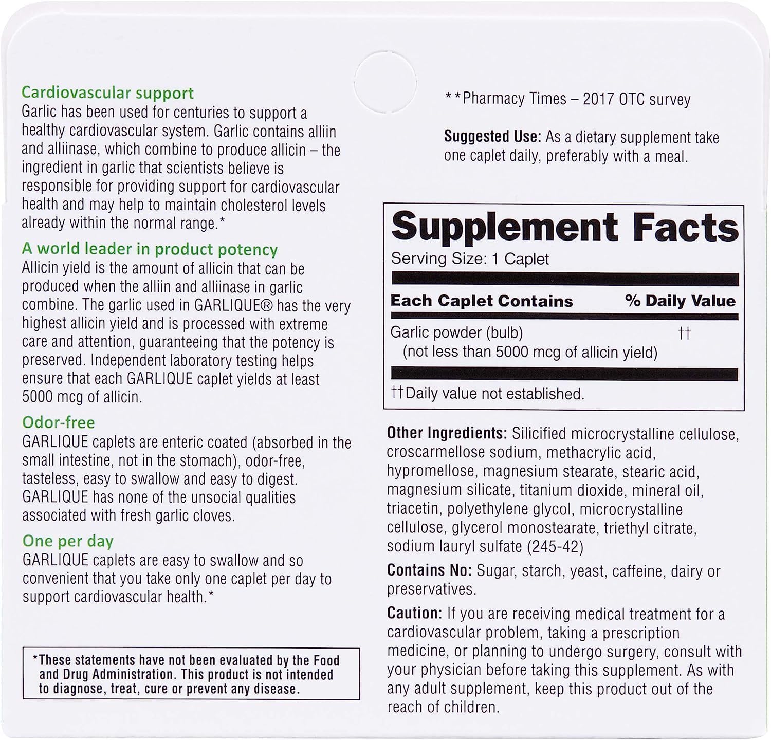 2-Pack Garlique Garlic Caplets for Heart Health - Odorless Garlic Supplement for Immune Support & Cholesterol Management