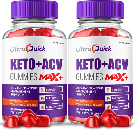 2 Pack Gold Nutra UltraQuick Max+ ACV Gummies - Higher Potency, Official Ultra Quick Max+ Gummies, 2X Stronger Apple Cider Vinegar Gummy, 2 Month Supply