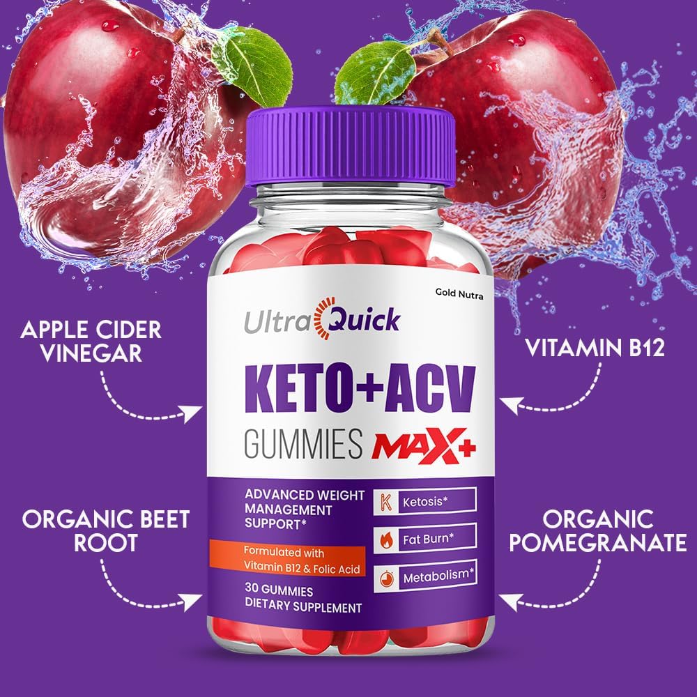 2 Pack Gold Nutra UltraQuick Max+ ACV Gummies - Higher Potency, Official Ultra Quick Max+ Gummies, 2X Stronger Apple Cider Vinegar Gummy, 2 Month Supply