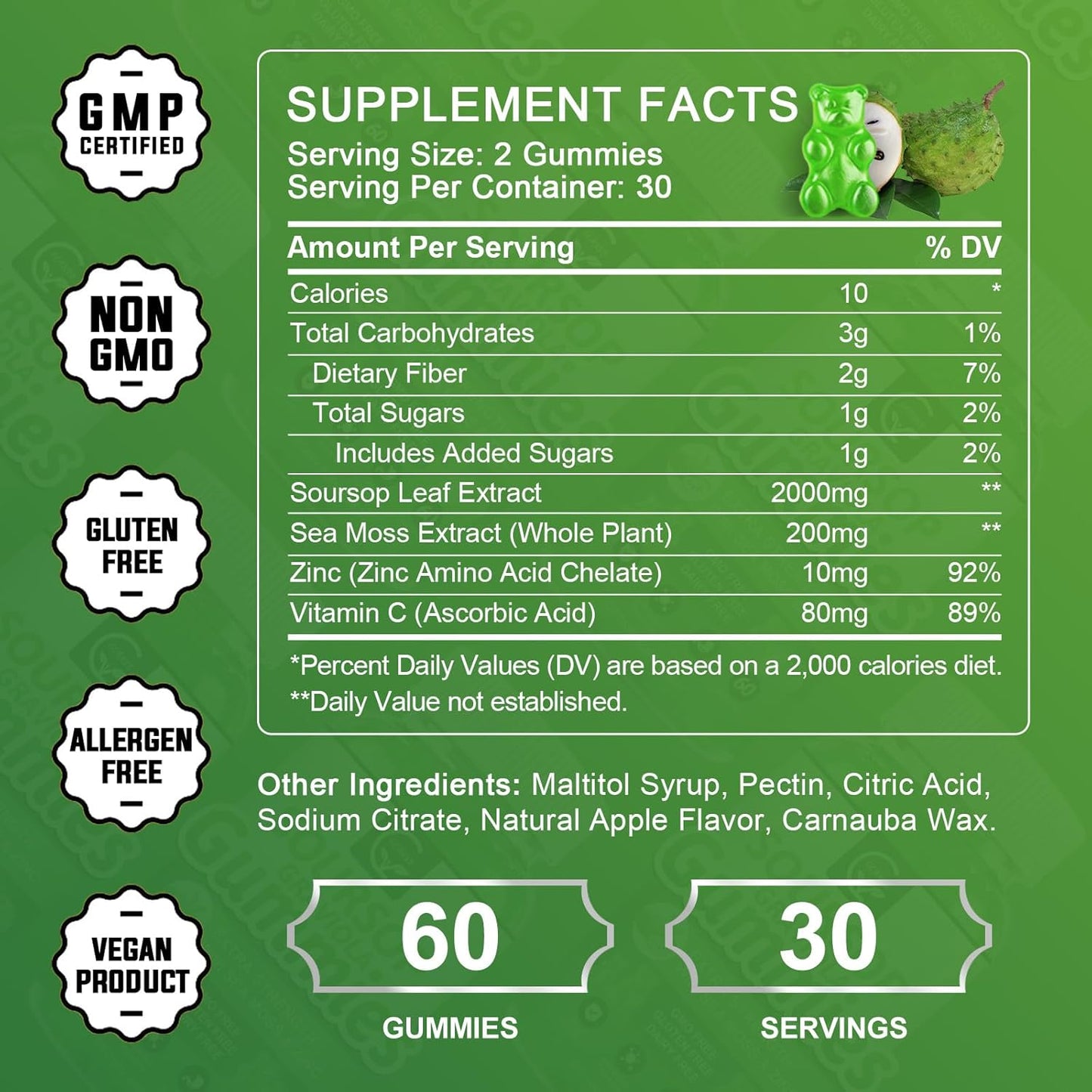 2 Pack GORNVB Soursop Graviola Gummies - 2200mg Extra Strength Extract with Sea Moss, Zinc, Vitamin C - Immunity, Liver, Digestive Support - Gluten Free, Vegan - 120 Gummies