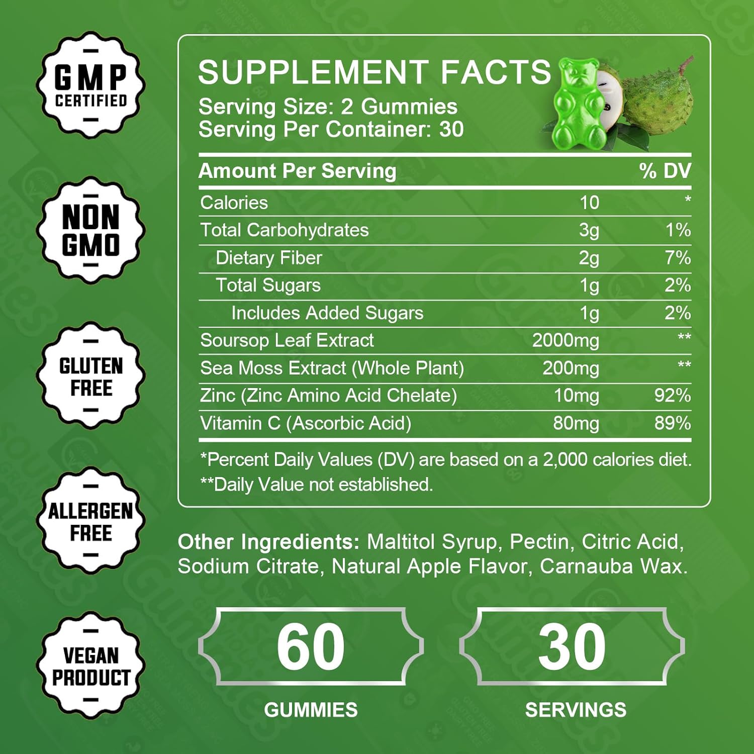 2 Pack GORNVB Soursop Graviola Gummies - 2200mg Extra Strength Extract with Sea Moss, Zinc, Vitamin C - Immunity, Liver, Digestive Support - Gluten Free, Vegan - 120 Gummies