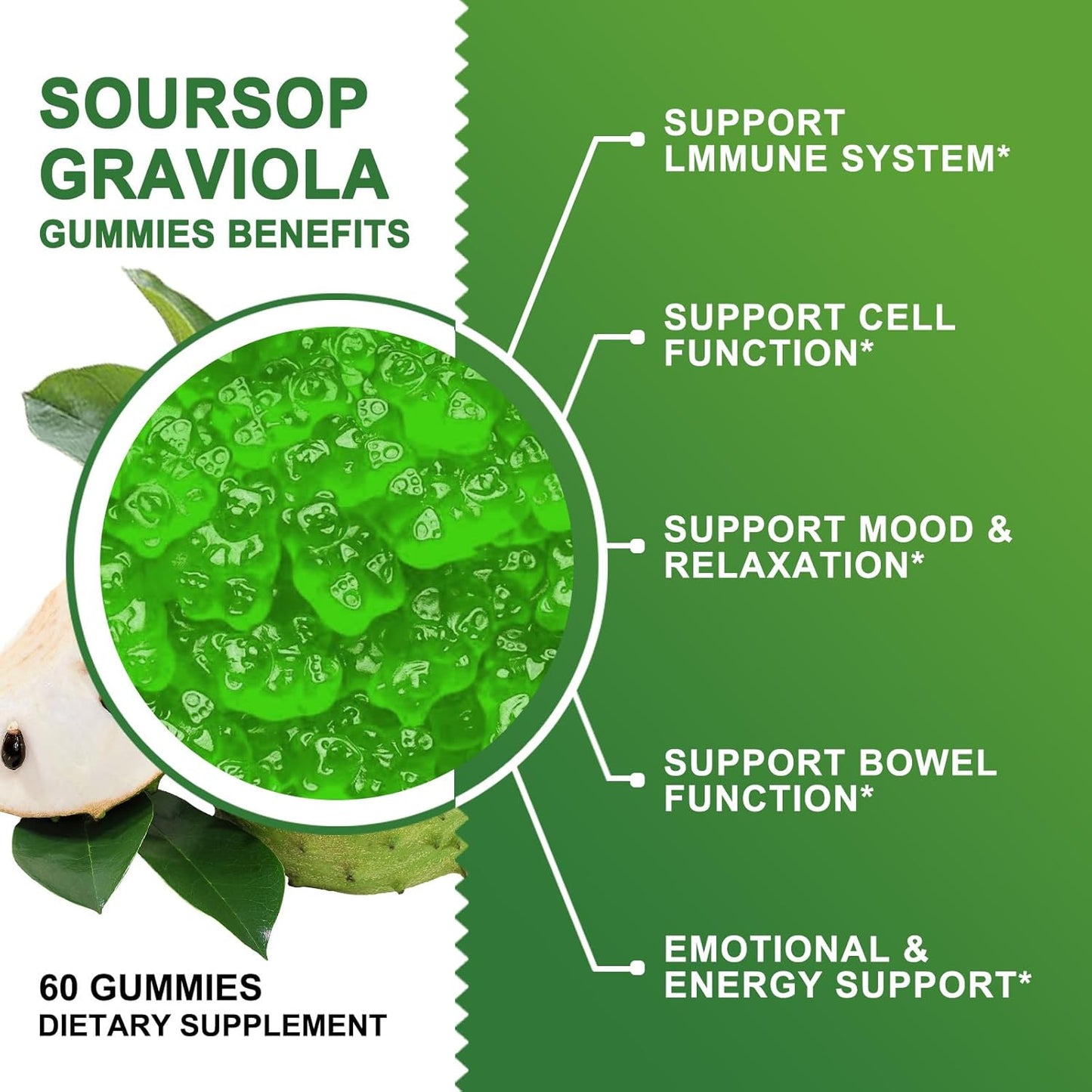 2 Pack GORNVB Soursop Graviola Gummies - 2200mg Extra Strength Extract with Sea Moss, Zinc, Vitamin C - Immunity, Liver, Digestive Support - Gluten Free, Vegan - 120 Gummies