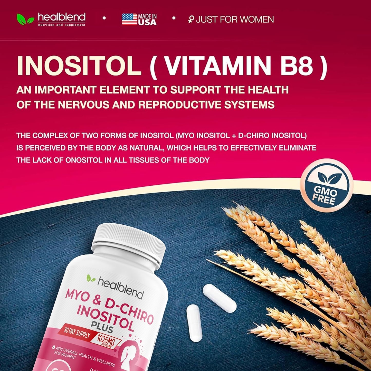 2 Pack Healblend Myo & D-Chiro Inositol Supplement for Women's Hormonal Balance, Ovulation, Wellness, Fertility & Pregnancy
