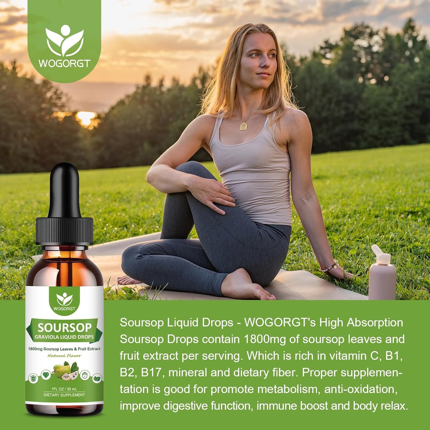 2 Pack High Absorption Soursop Graviola Liquid Drops - 1800mg Extract for Cell Regeneration, Immune Support, Antioxidant - Sugar Free - 1 Fl Oz