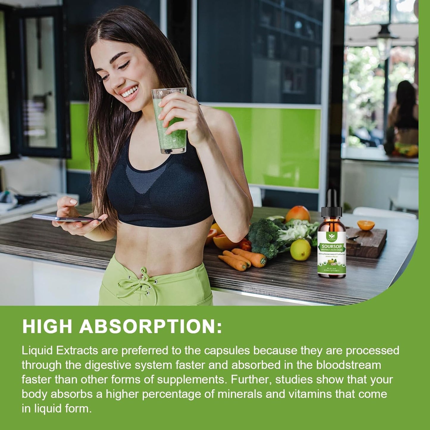 2 Pack High Absorption Soursop Graviola Liquid Drops - 1800mg Extract for Cell Regeneration, Immune Support, Antioxidant - Sugar Free - 1 Fl Oz