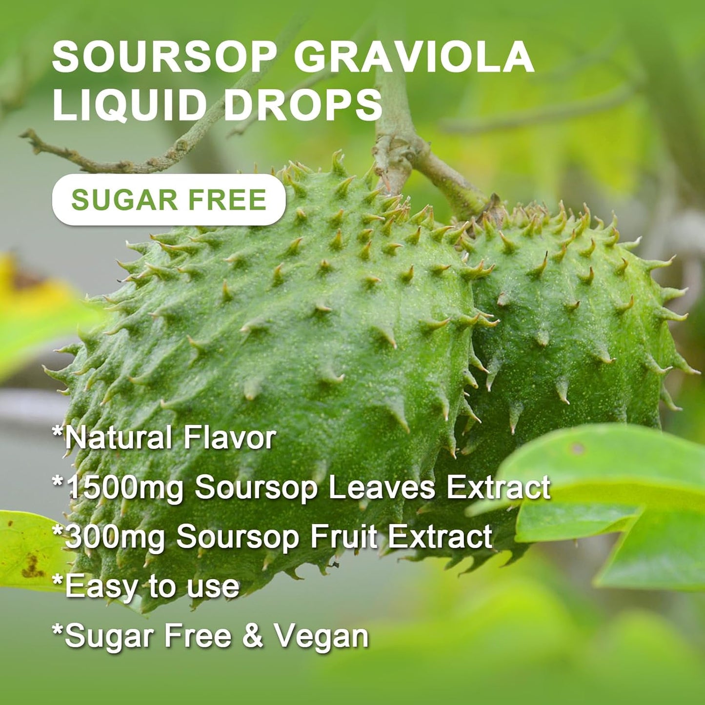 2 Pack High Absorption Soursop Graviola Liquid Drops - 1800mg Extract for Cell Regeneration, Immune Support, Antioxidant - Sugar Free - 1 Fl Oz