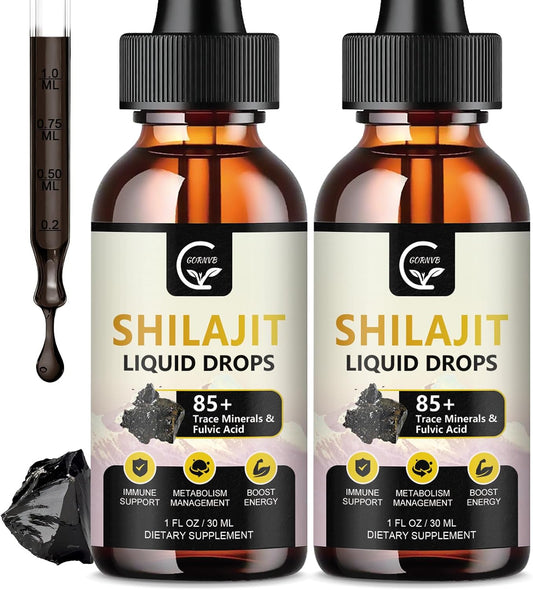 2-Pack High Potency Shilajit Resin Drops - Organic Liquid Supplement for Energy, Metabolism, and Immune Support - Pure Himalayan Blend with 85+ Trace Minerals and Fulvic Acid - Men & Women
