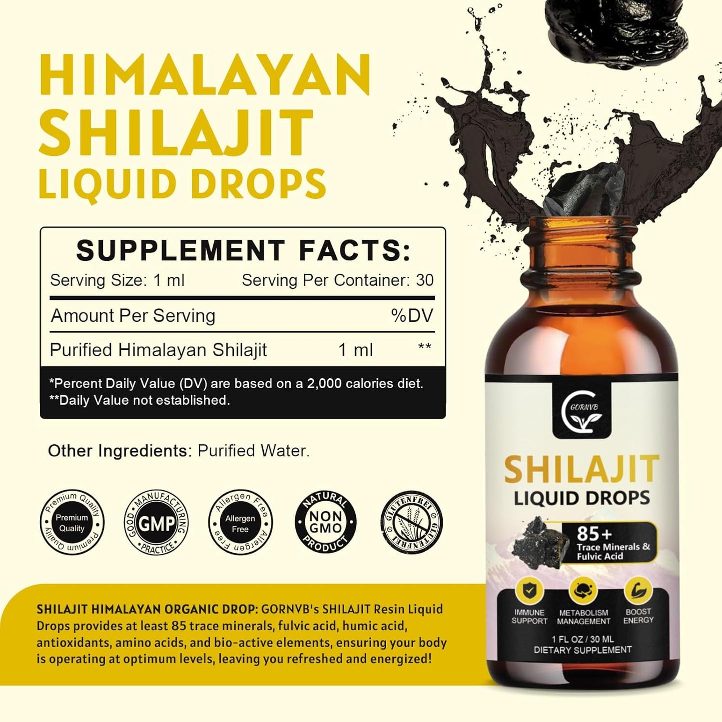 2-Pack High Potency Shilajit Resin Drops - Organic Liquid Supplement for Energy, Metabolism, and Immune Support - Pure Himalayan Blend with 85+ Trace Minerals and Fulvic Acid - Men & Women