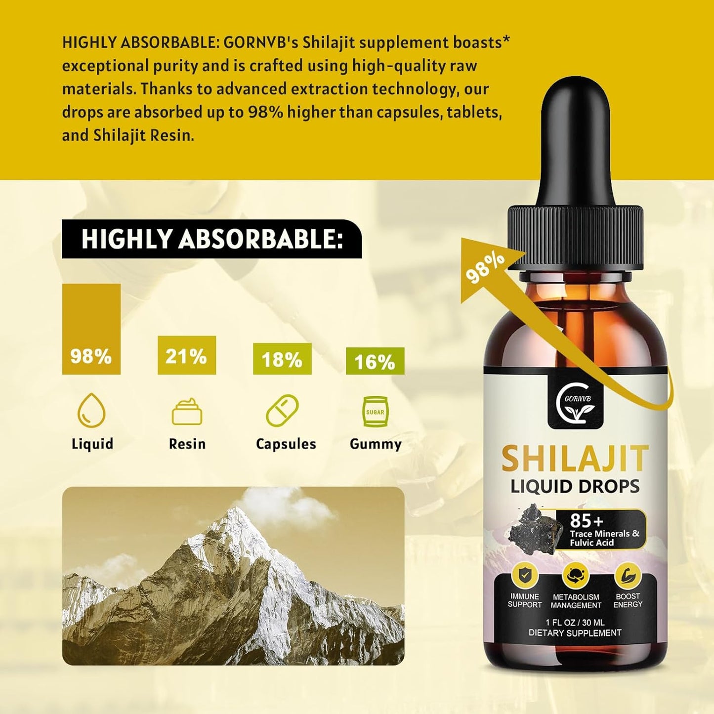 2-Pack High Potency Shilajit Resin Drops - Organic Liquid Supplement for Energy, Metabolism, and Immune Support - Pure Himalayan Blend with 85+ Trace Minerals and Fulvic Acid - Men & Women