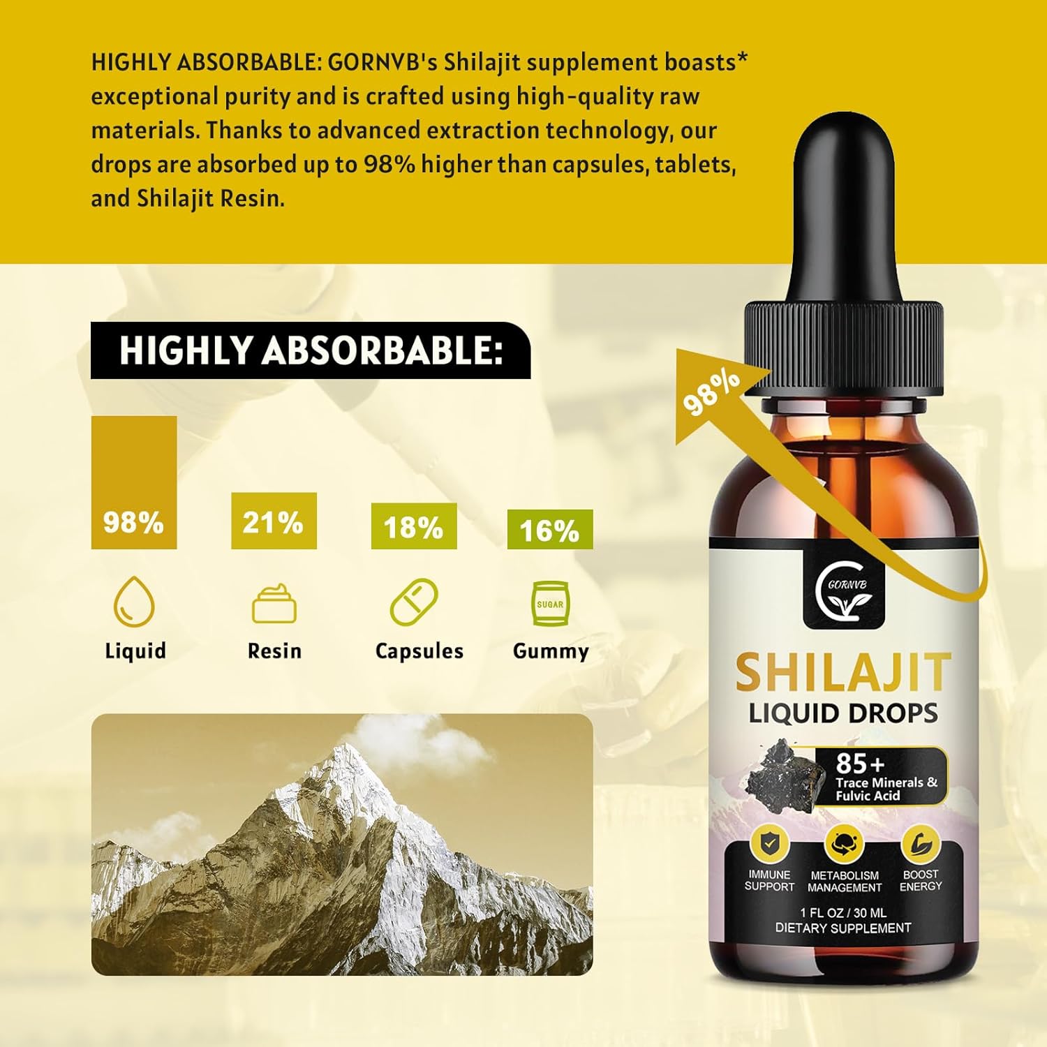 2-Pack High Potency Shilajit Resin Drops - Organic Liquid Supplement for Energy, Metabolism, and Immune Support - Pure Himalayan Blend with 85+ Trace Minerals and Fulvic Acid - Men & Women