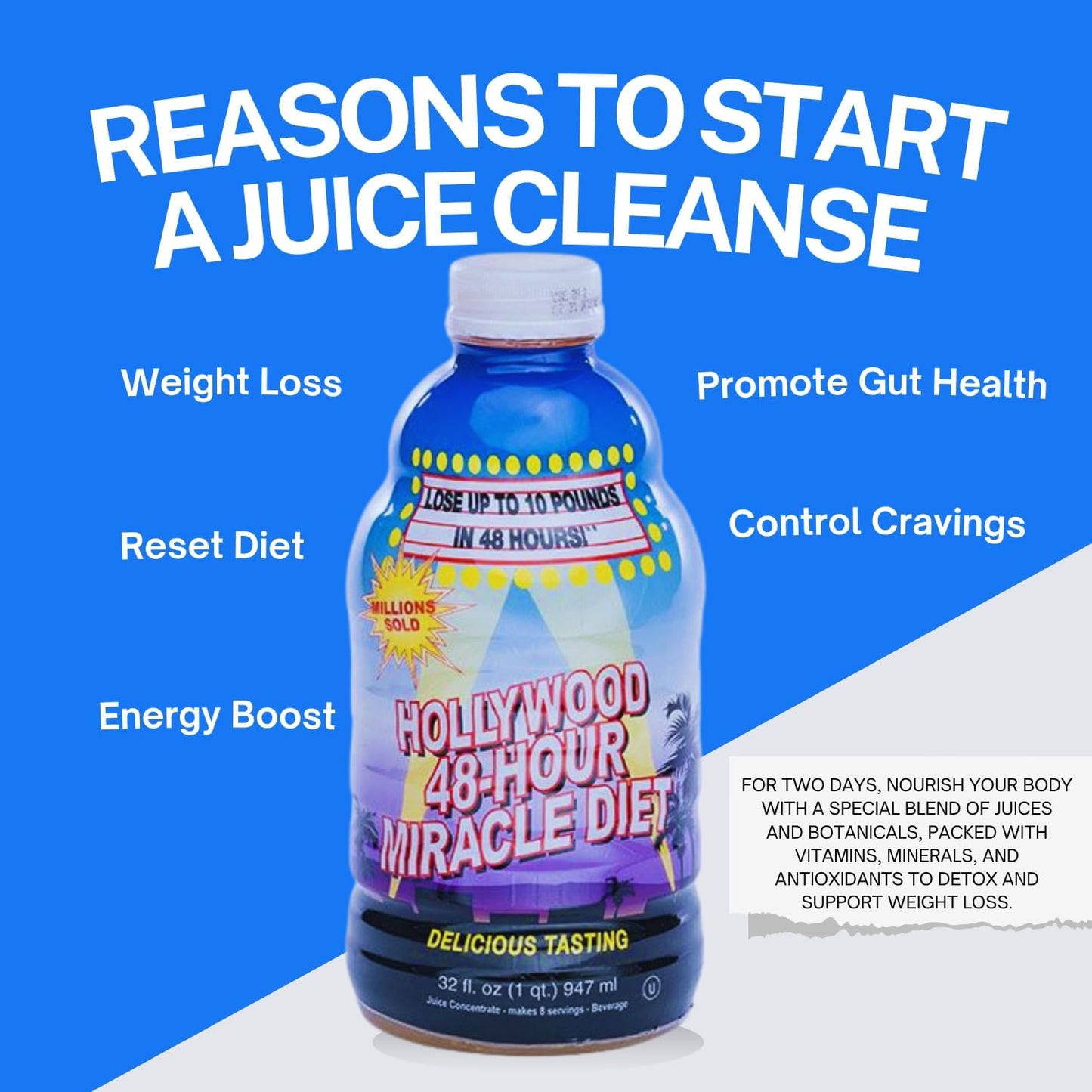 2-Pack Hollywood Diet 48-Hour Miracle Fruit Juice Cleanse for Weight Loss & Rejuvenation, Fast Acting Detox Drink - 32 Fl. Oz.