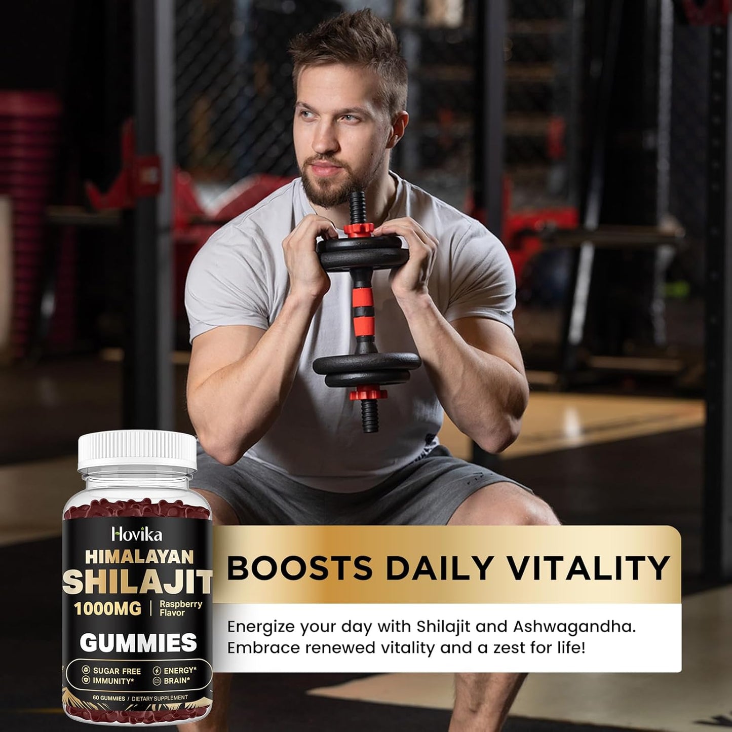 2 Pack Hovika Shilajit Gummies 1000mg with 85+ Trace Minerals, Ashwagandha, Turmeric - Energy & Immune Support for Men & Women - Sugar-Free Raspberry Flavor