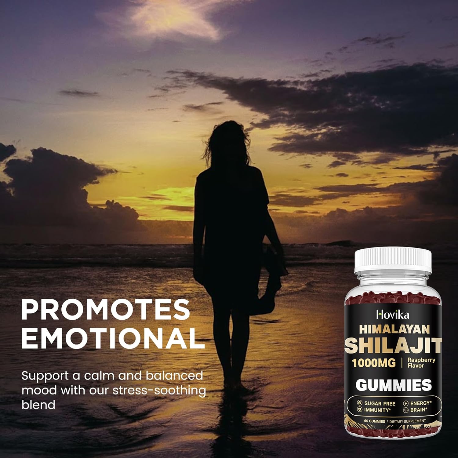 2 Pack Hovika Shilajit Gummies 1000mg with 85+ Trace Minerals, Ashwagandha, Turmeric - Energy & Immune Support for Men & Women - Sugar-Free Raspberry Flavor