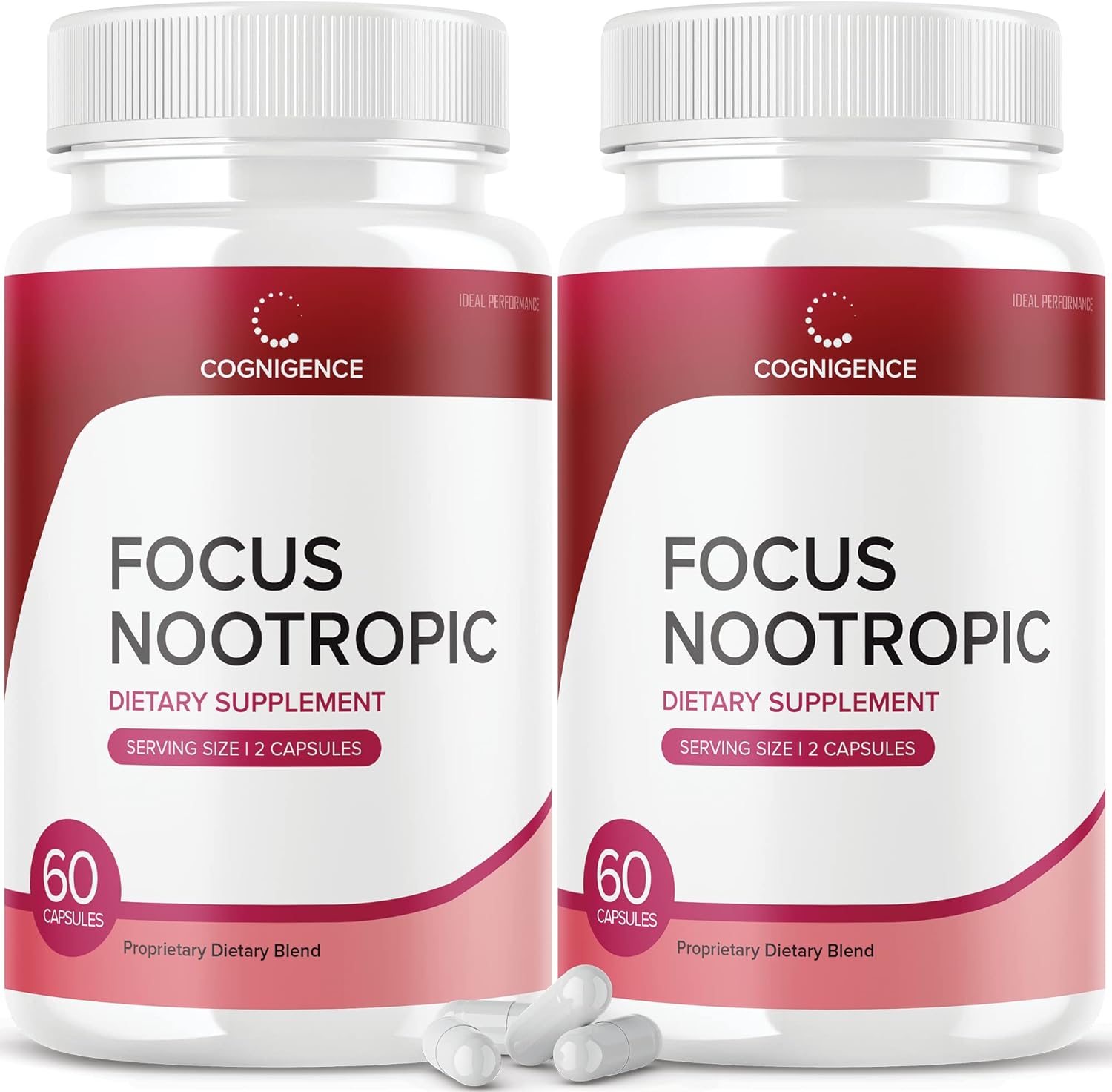 2 Pack Ideal Performance Cognigence Focus Nootropic Memory Booster Supplement Pills - 120 Capsules