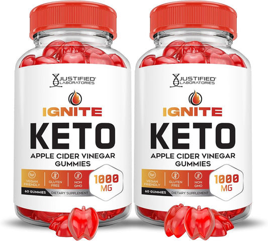 2 Pack Ignite Keto ACV Gummies - 1000MG Advanced Formula with Pomegranate Beet Juice Powder - Vegan Non GMO - 120 Gummies