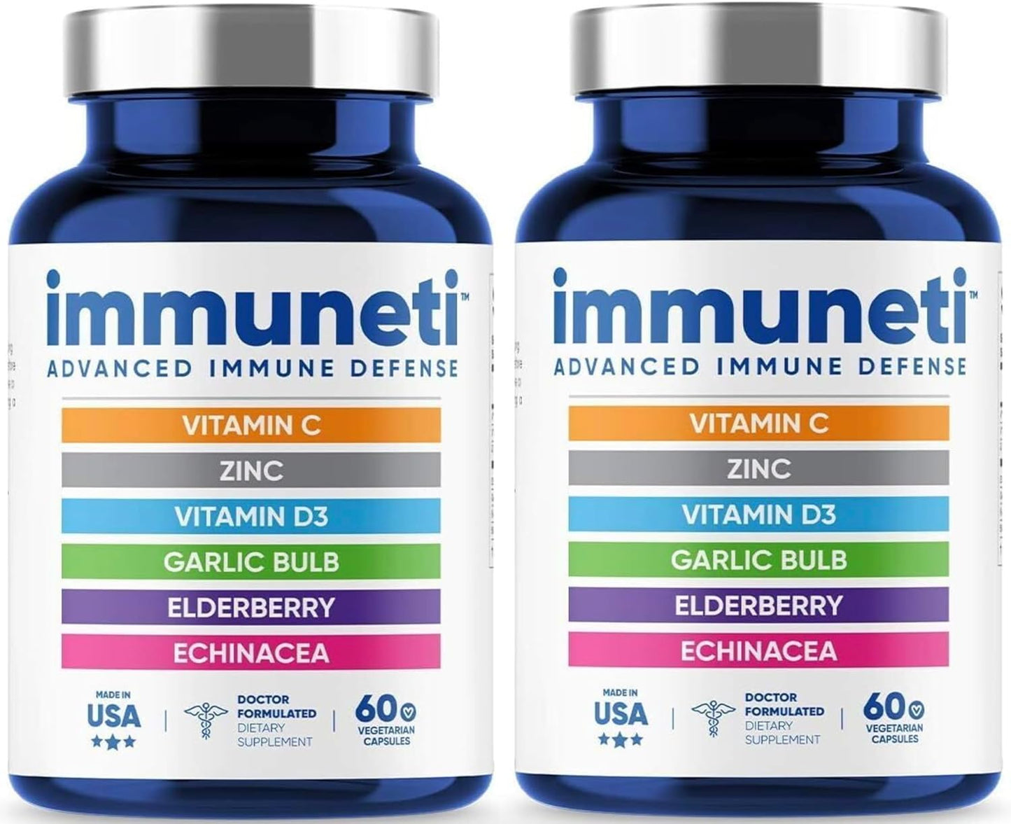 2 Pack Immuneti Advanced Immune Defense with 6-in-1 Powerful Blend for Overall Health - Vitamin C, D3, Zinc, Elderberries, Garlic, Echinacea