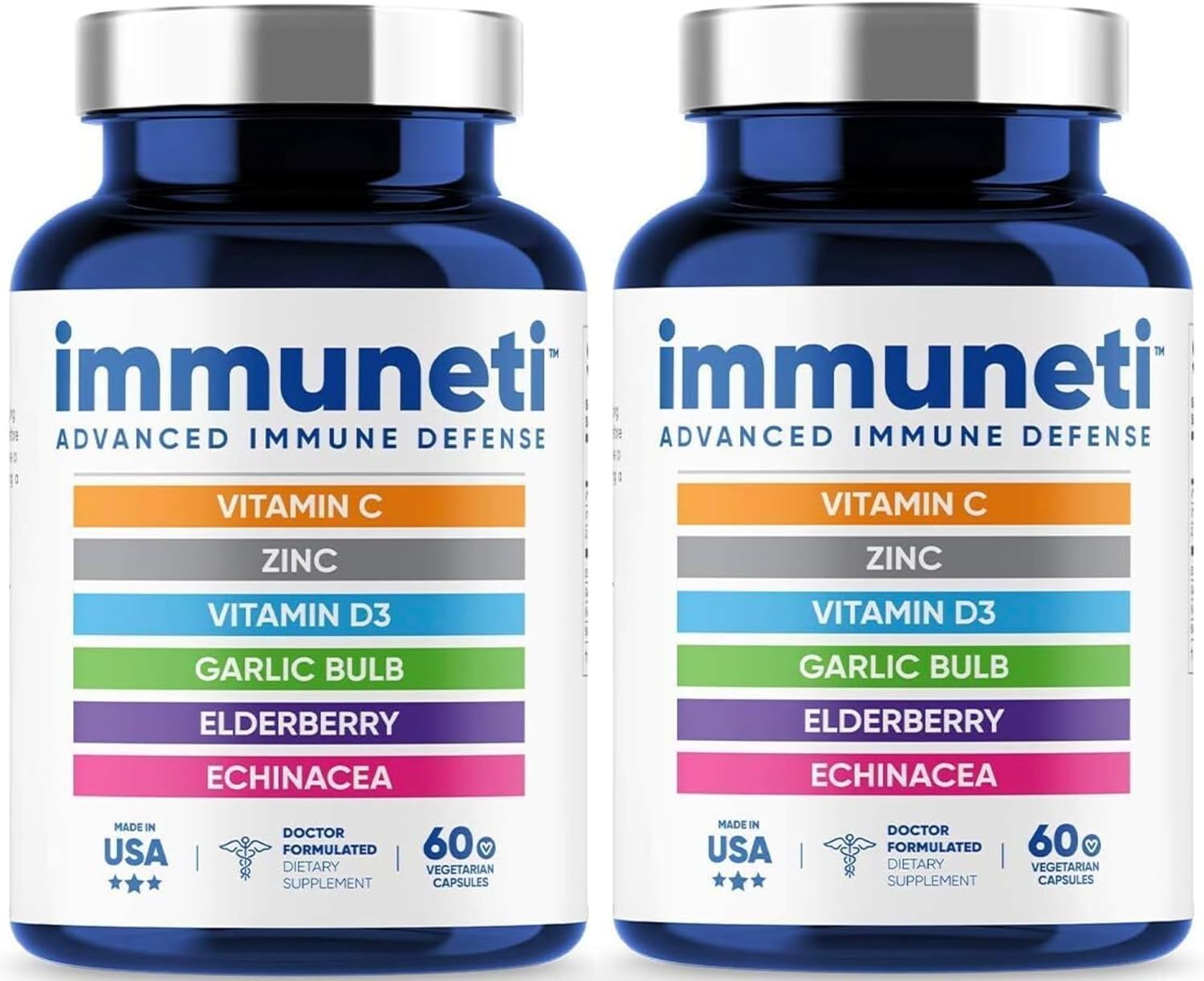 2 Pack Immuneti Advanced Immune Defense with 6-in-1 Powerful Blend for Overall Health - Vitamin C, D3, Zinc, Elderberries, Garlic, Echinacea