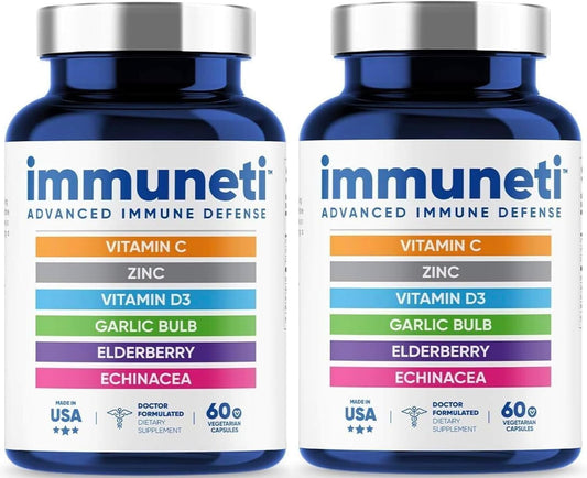 2 Pack Immuneti Advanced Immune Defense with 6-in-1 Powerful Blend for Overall Health - Vitamin C, D3, Zinc, Elderberries, Garlic, Echinacea