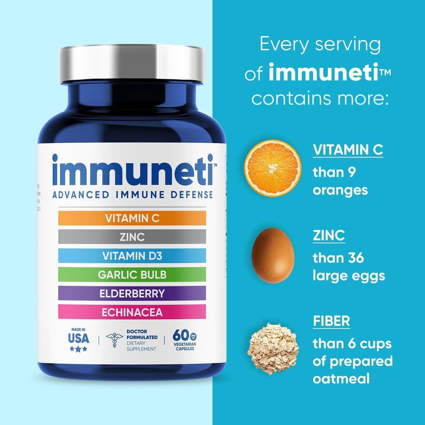 2 Pack Immuneti Advanced Immune Defense with 6-in-1 Powerful Blend for Overall Health - Vitamin C, D3, Zinc, Elderberries, Garlic, Echinacea