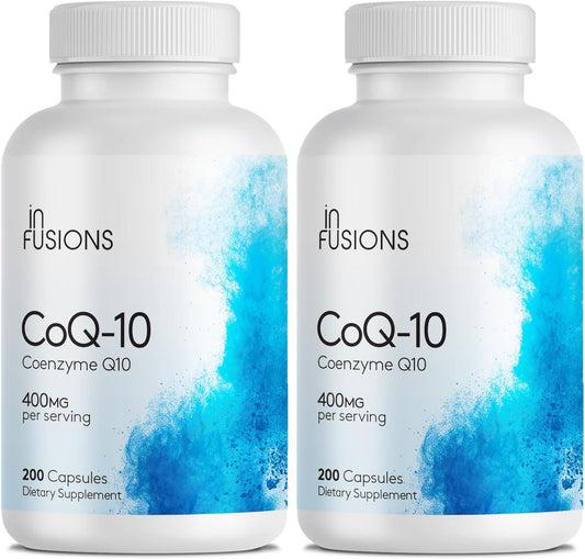 2 Pack Infusions International Pure Extra Strength CoQ10 400mg Capsules - High Absorption, Gluten Free, Non-GMO