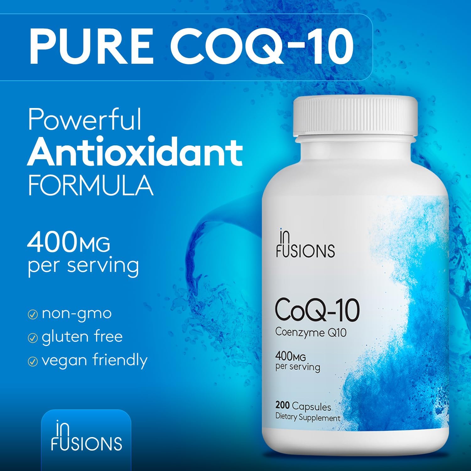 2 Pack Infusions International Pure Extra Strength CoQ10 400mg Capsules - High Absorption, Gluten Free, Non-GMO