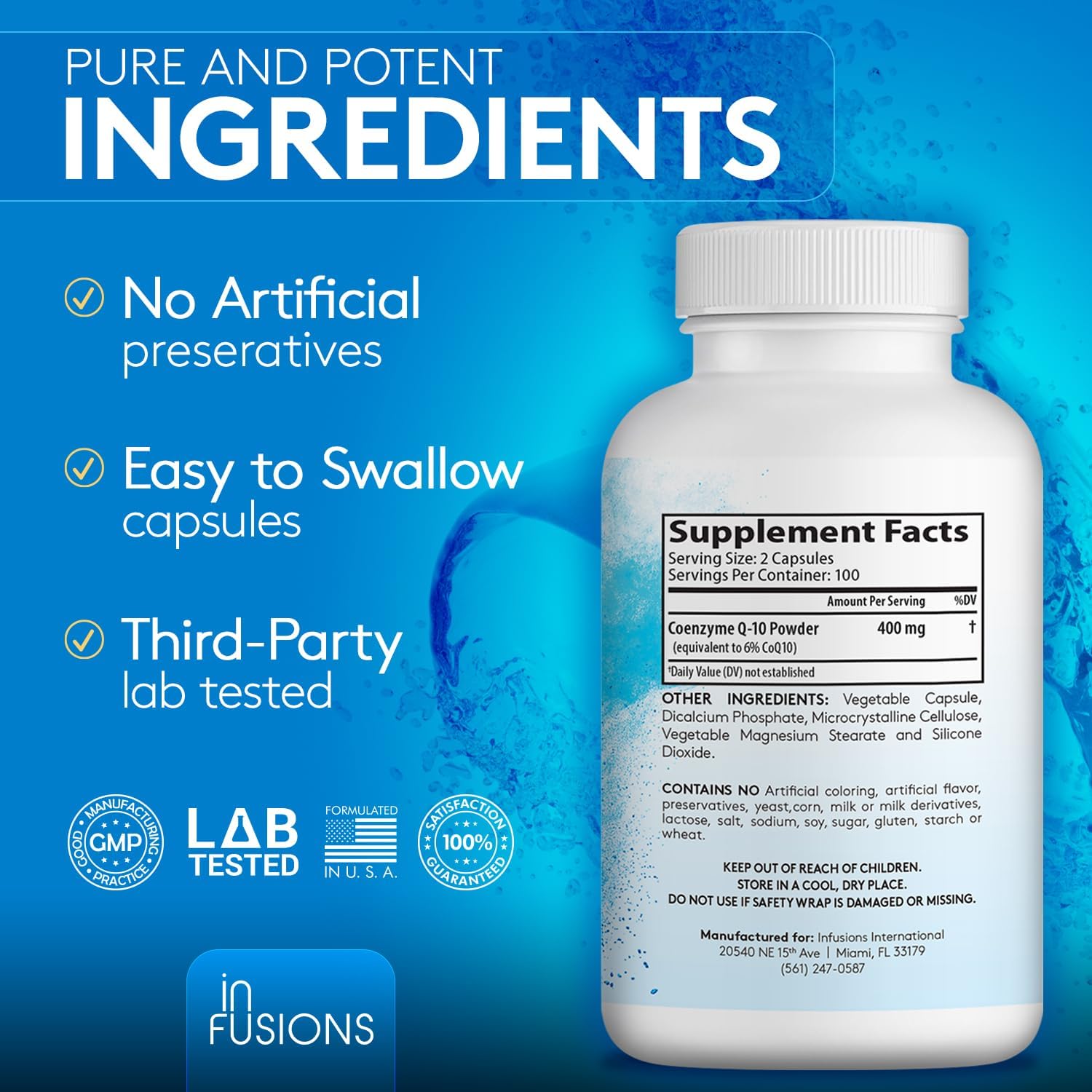2 Pack Infusions International Pure Extra Strength CoQ10 400mg Capsules - High Absorption, Gluten Free, Non-GMO