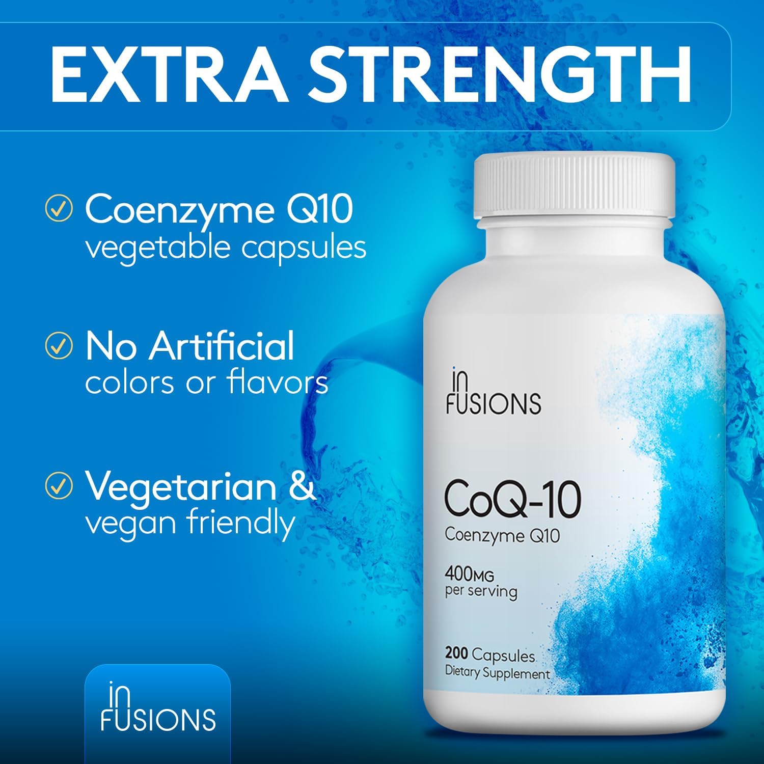 2 Pack Infusions International Pure Extra Strength CoQ10 400mg Capsules - High Absorption, Gluten Free, Non-GMO