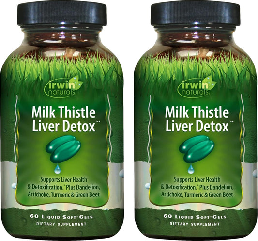 2-Pack Irwin Naturals Milk Thistle Liver Detox Soft-Gels - Supports Liver Health with Dandelion, Artichoke, Turmeric & Green Beet Root - 60 Servings