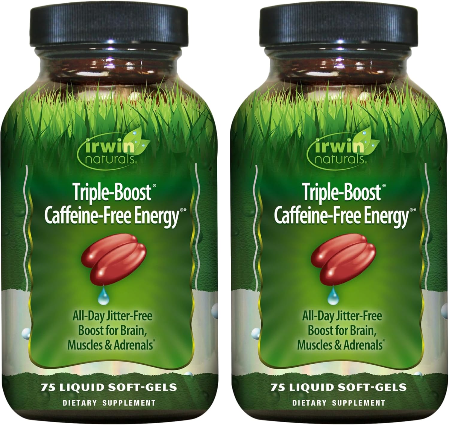 2 Pack Irwin Naturals Triple-Boost Caffeine-Free Energy Liquid Softgels - Jitter-Free Focus & Brain Boosting Nootropic - 150 Softgels