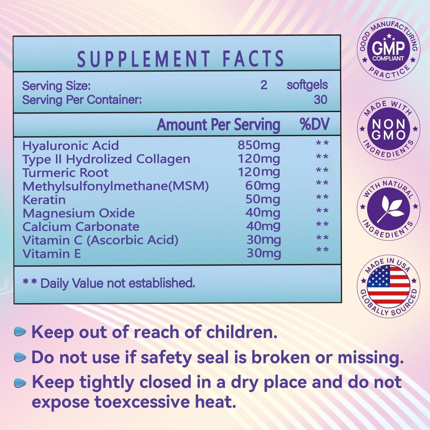 2 Pack Johiear Hyaluronic Acid Supplements - 850mg High Bioavailability Capsules for Skin, Joints, Eyes, Hair & Nails - Double Strength Hydration & Support