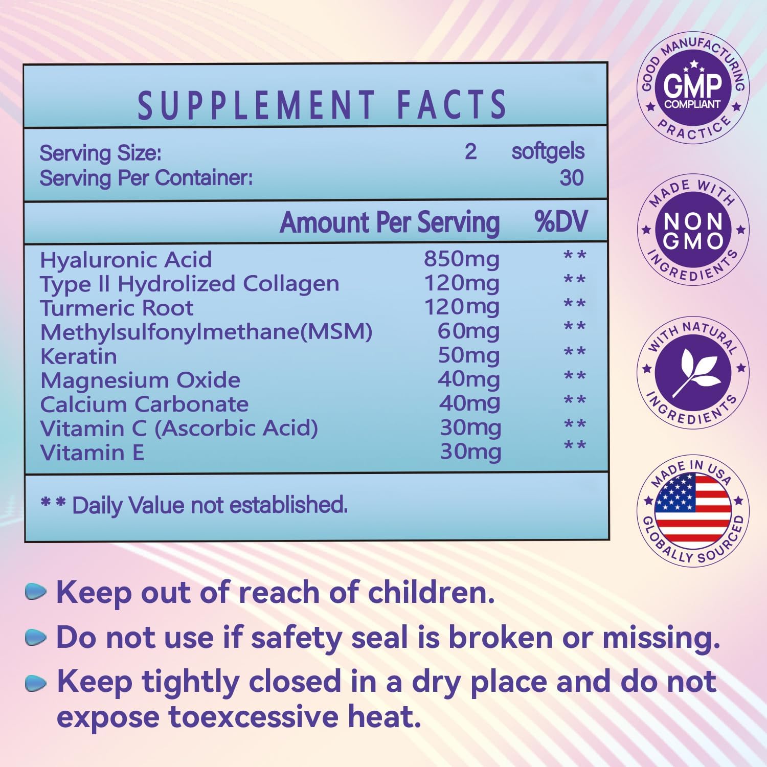 2 Pack Johiear Hyaluronic Acid Supplements - 850mg High Bioavailability Capsules for Skin, Joints, Eyes, Hair & Nails - Double Strength Hydration & Support