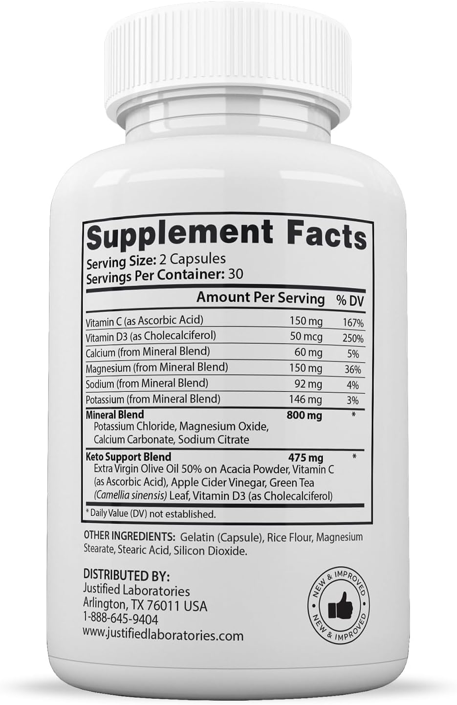 (2 Pack) Justified Laboratories Keto Pills 1275MG with Apple Cider Vinegar & Green Tea - 120 Capsules