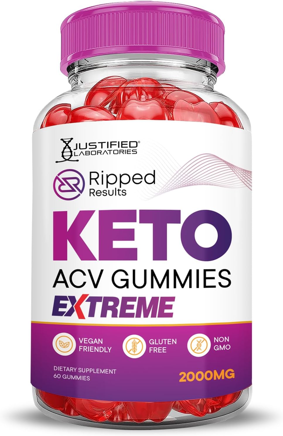 2 Pack Justified Laboratories Ripped Results Keto ACV Gummies - Extreme 2000MG Apple Cider Vinegar with Pomegranate Beet Juice Powder - B12 Vegan Non GMO - 120 Gummies