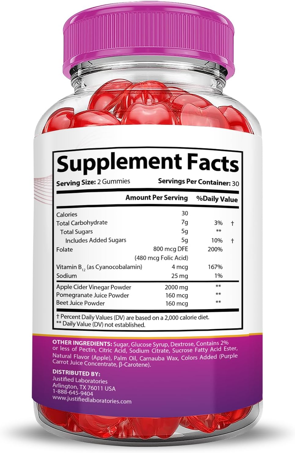 2 Pack Justified Laboratories Ripped Results Keto ACV Gummies - Extreme 2000MG Apple Cider Vinegar with Pomegranate Beet Juice Powder - B12 Vegan Non GMO - 120 Gummies