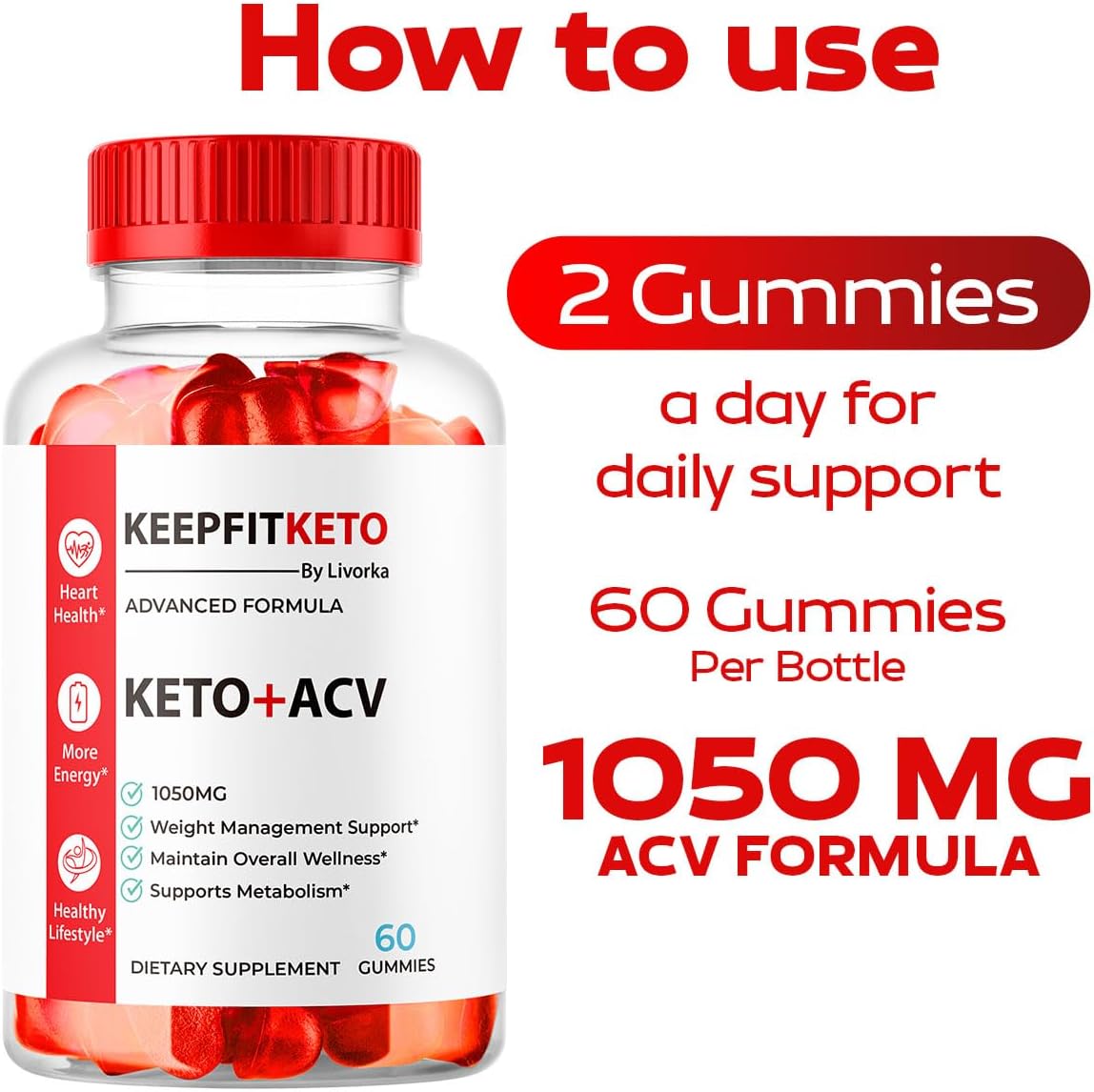 2 Pack KeepFit Keto ACV Gummies - Premium Formula Supplement Support - 120 Gummies for 2 Month Supply