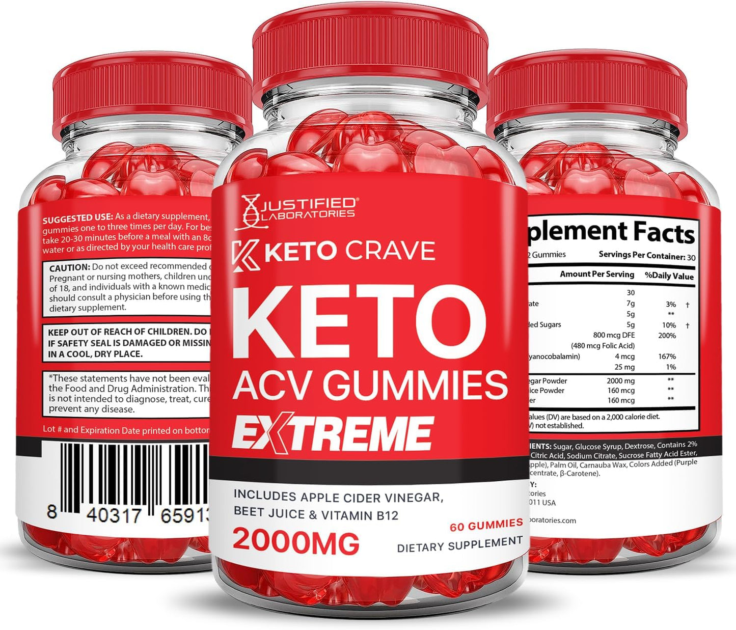 2 Pack Keto Crave ACV Gummies Extreme 2000MG - Advanced Formula with Apple Cider Vinegar, Pomegranate, Beet Juice, B12 - Vegan Non GMO 120 Gummies
