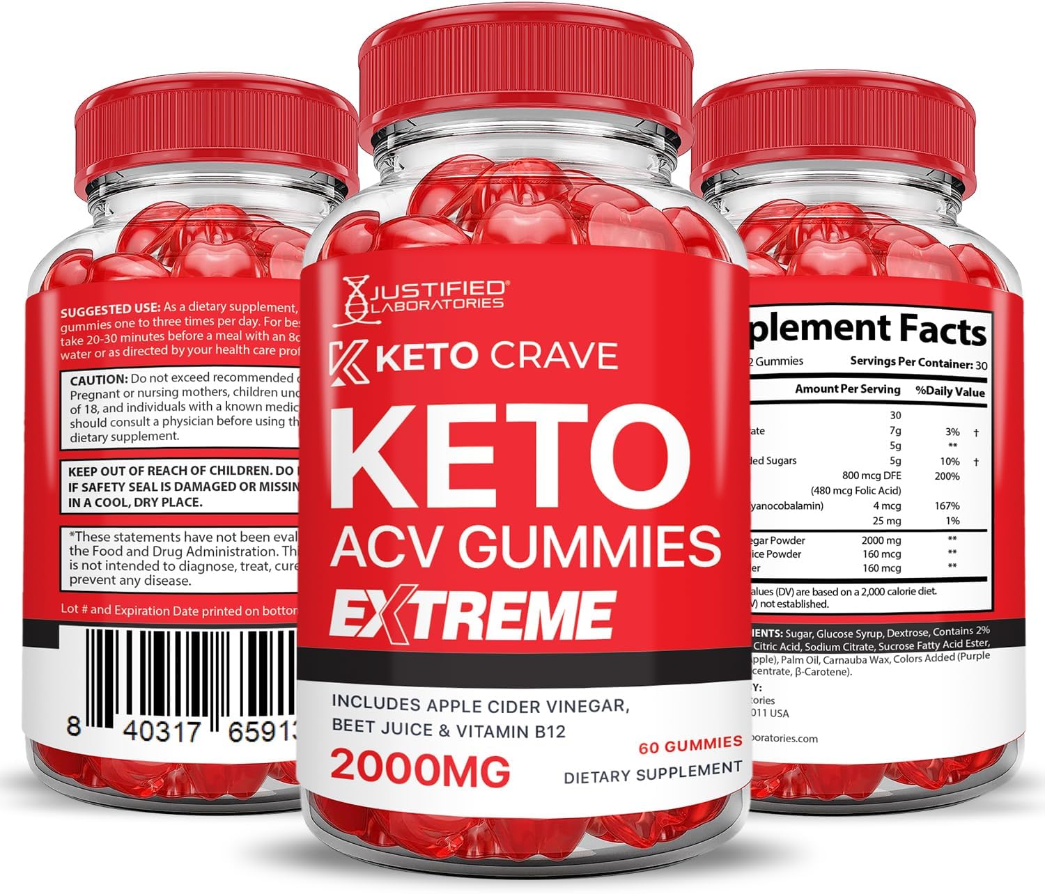 2 Pack Keto Crave ACV Gummies Extreme 2000MG - Advanced Formula with Apple Cider Vinegar, Pomegranate, Beet Juice, B12 - Vegan Non GMO 120 Gummies