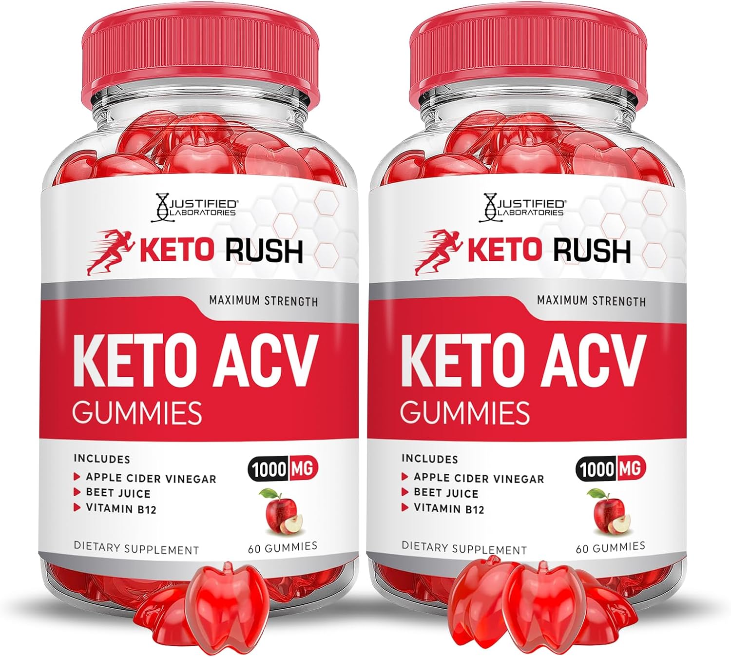 2 Pack Keto Rush Keto ACV Gummies - Advanced Formula with Pomegranate & Beet Juice - 1000MG - Vegan & Non GMO - 120 Gummies
