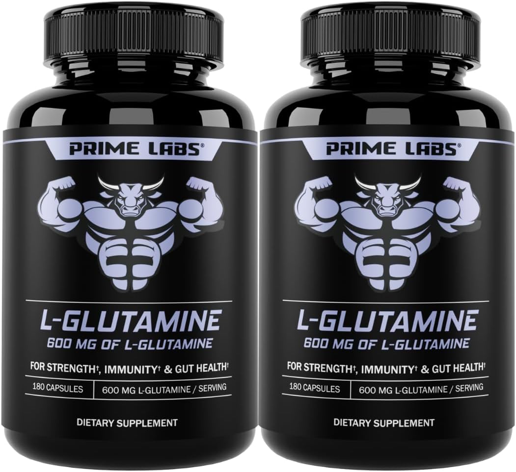 2-Pack L-Glutamine Capsules 600 mg - Supports Strength, Muscle Recovery, Immunity, Gut Health - Amino Acid Supplement for Men & Women - Non-GMO