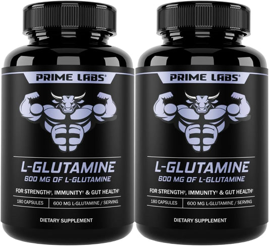 2-Pack L-Glutamine Capsules 600 mg - Supports Strength, Muscle Recovery, Immunity, Gut Health - Amino Acid Supplement for Men & Women - Non-GMO