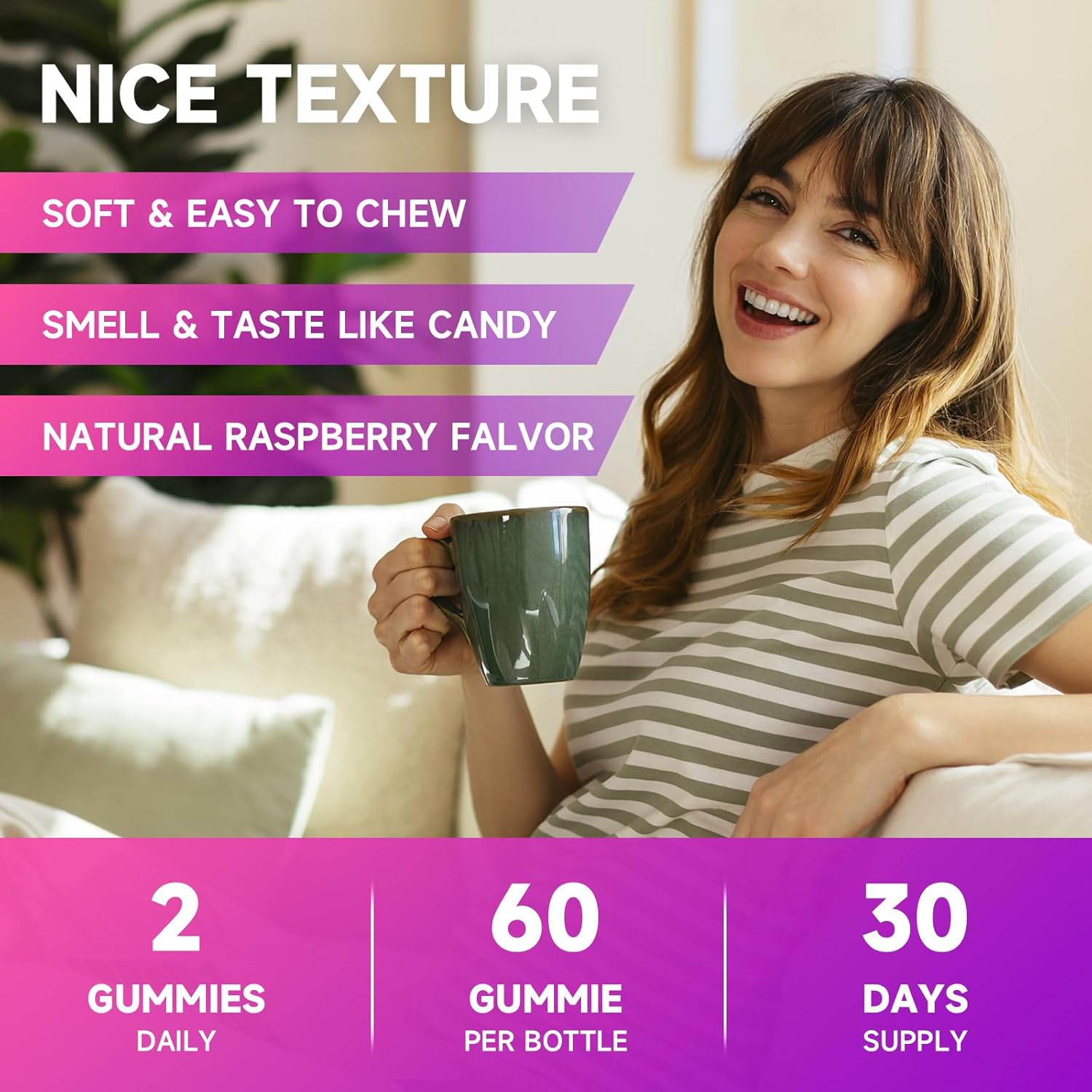 2 Pack L-Lysine 1000mg Gummies for Adults & Kids - Essential Amino Acid for Oral Health - Immune Boost - Collagen & Calcium Support - Sugar-Free Raspberry Flavor - 120 Count