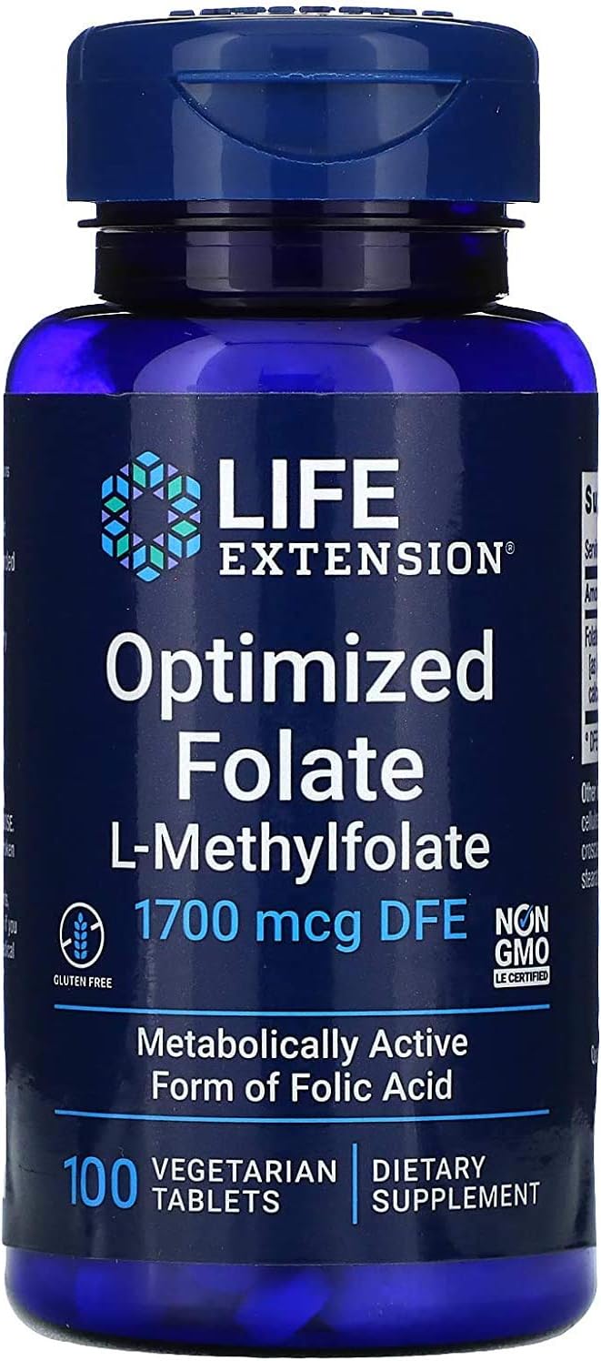 2 Pack Life Extension Optimized Folate L-Methylfolate 1000 mcg Vegetarian Tablets