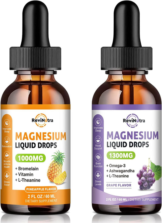 2 Pack Liquid Magnesium Complex Drops with Pineapple & Grape Flavor by ReviNutra