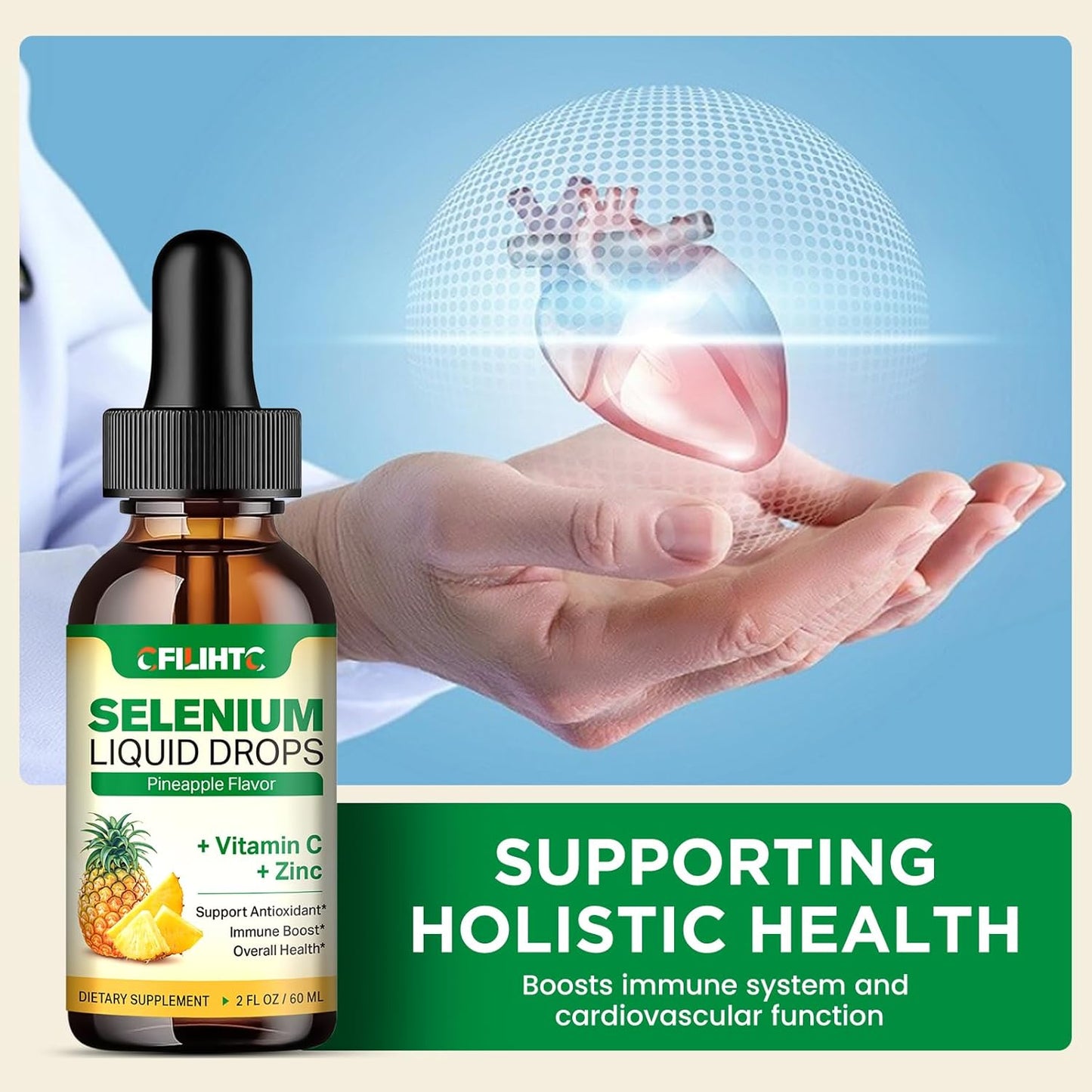 2 Pack Liquid Selenium Drops with Vitamin C, Zinc - Immune System & Heart Health Support - High Absorption Pineapple Supplement