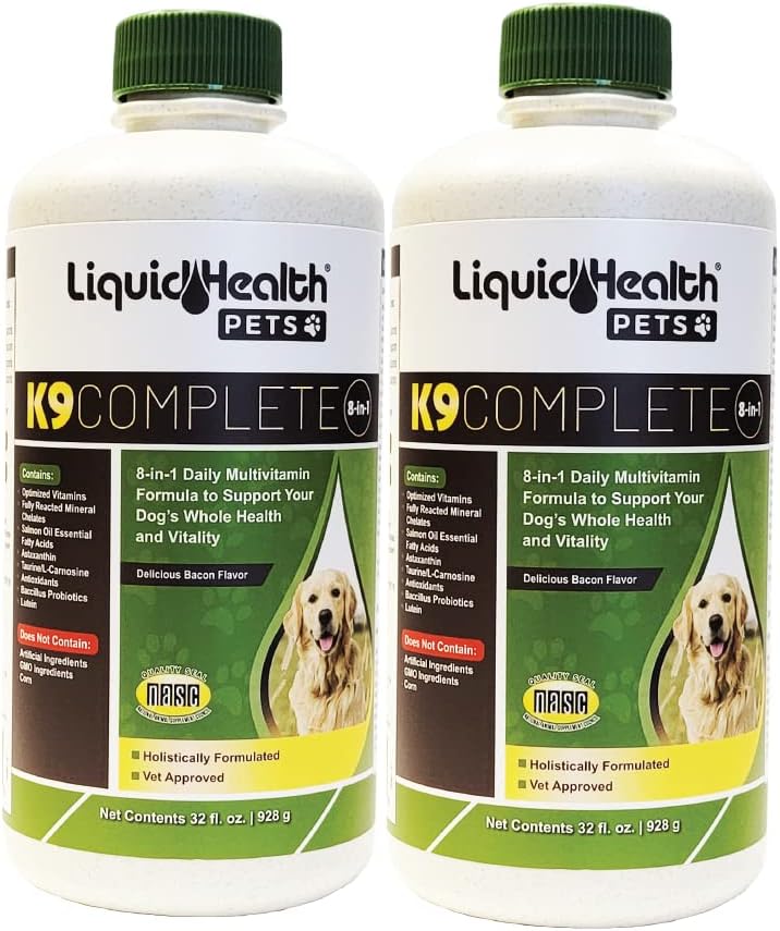 2 Pack LiquidHealth 32 Oz K9 Complete Multivitamin for Dogs - 8-in-1 Formula for Senior & Puppy Dog Diet - Vitamins for Skin, Coat, Joint Health, Immune Support