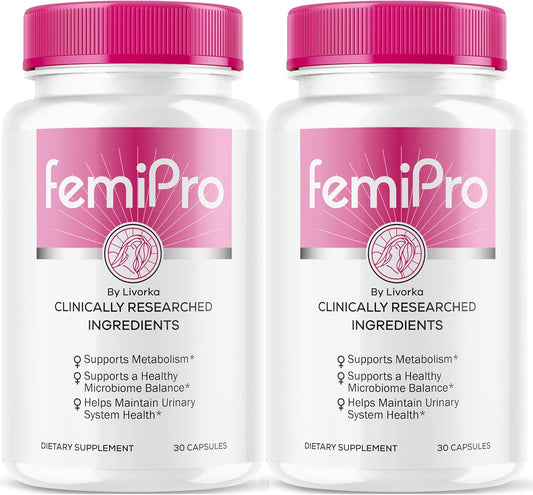 2 Pack LIVORKA FemiPro Bladder Support Capsules - Probiotic Supplement for Women, 60 Capsules (2 Month Supply)