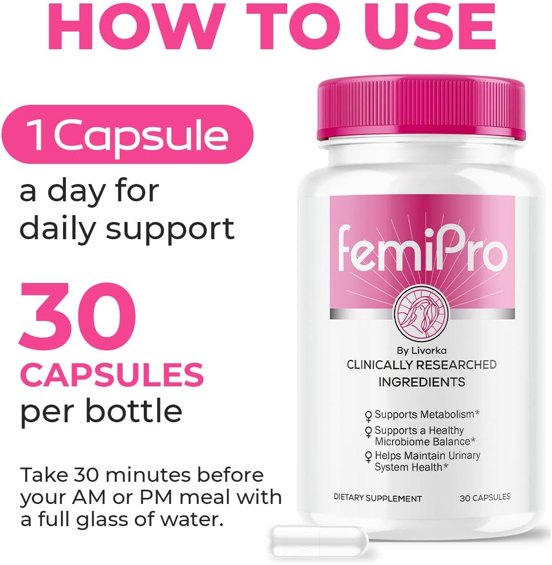 2 Pack LIVORKA FemiPro Bladder Support Capsules - Probiotic Supplement for Women, 60 Capsules (2 Month Supply)