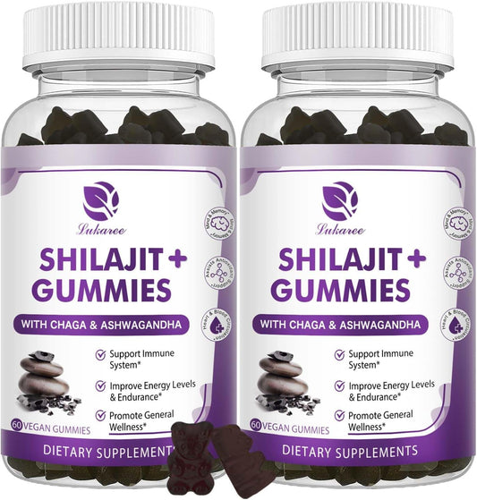 2-Pack Lukaree Shilajit Gummies with Ashwagandha, Black Seed Oil, Vitamin C, D3, B12, and Zinc - Vegan, Non-GMO, Sugar-Free for Men & Women from Himalayan Shilajit