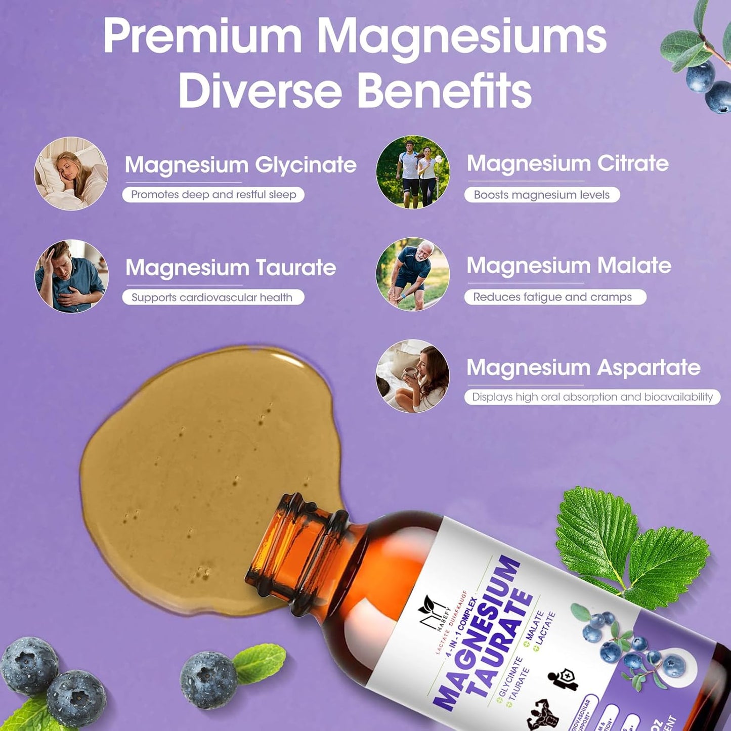 2 Pack MABEFY Liquid Magnesium Complex Supplement for Cardiovascular Health, Sleep, Calmness, and Muscle Cramp Relief